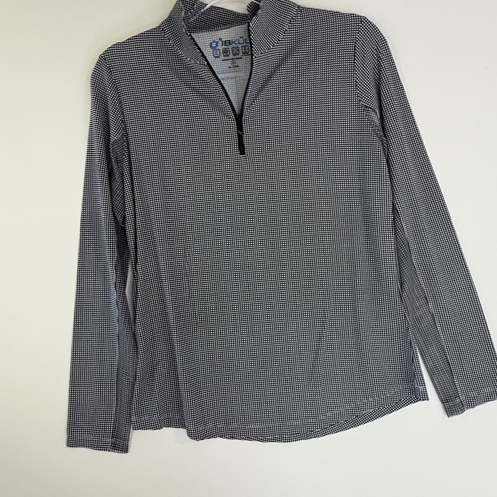 IBKUL Sun Shirt Womens Medium Black White Gingham IceFil UPF 50+ Quarter Zip